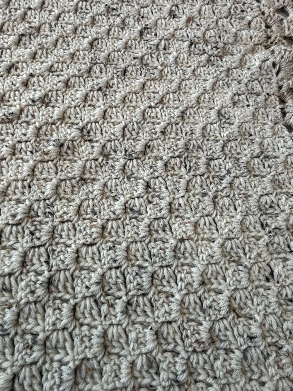 Handmade Crochet Blanket in Light Beige Heather